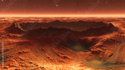 Mars Planet Surface With Dust Blowing. 3d illustration