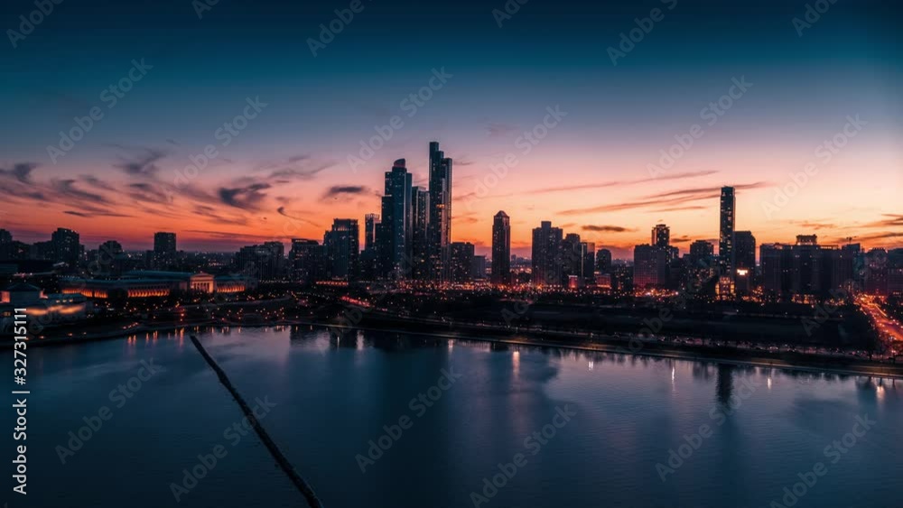 Aerial Shot of Chicago Siuth Loop at Sunset Aerial Shot of Chicago Siuth Loop at Sunset