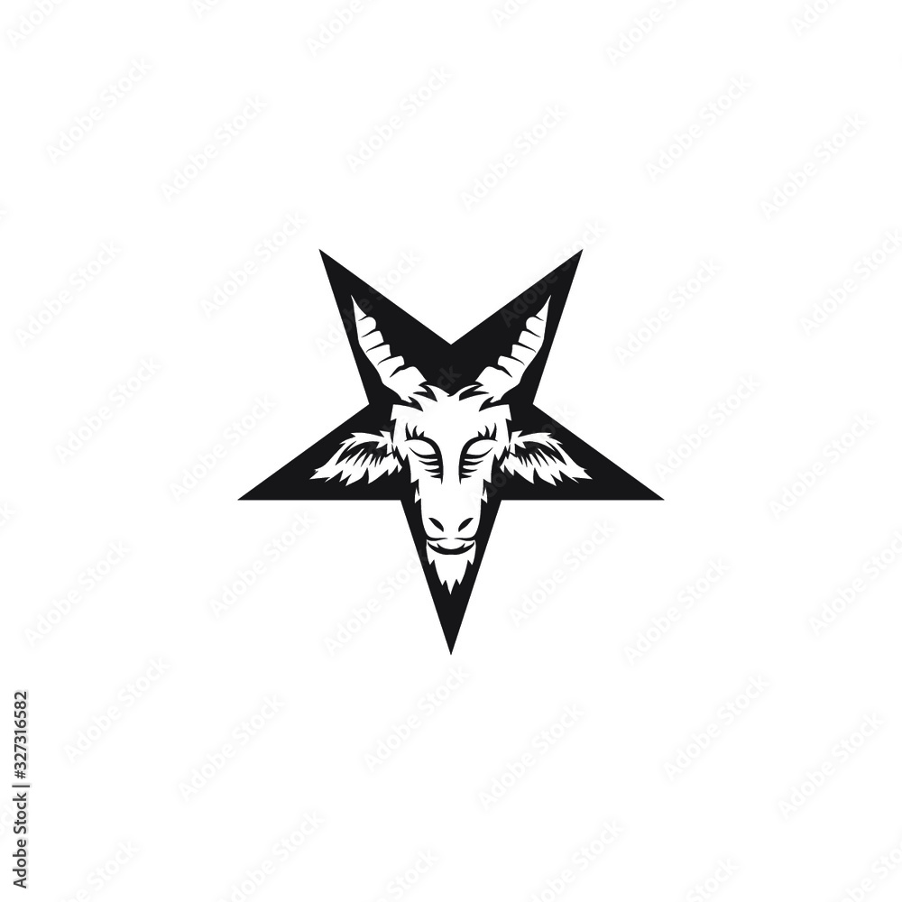 Satanic goat head on pentagram. Baphomet. Illustration for tattoo