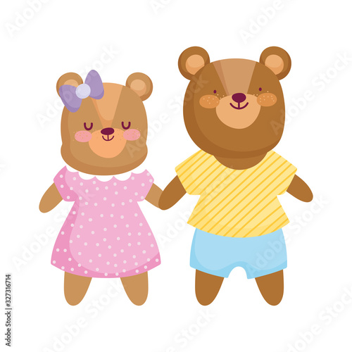 back to school, cute bears kids with clothes cartoon