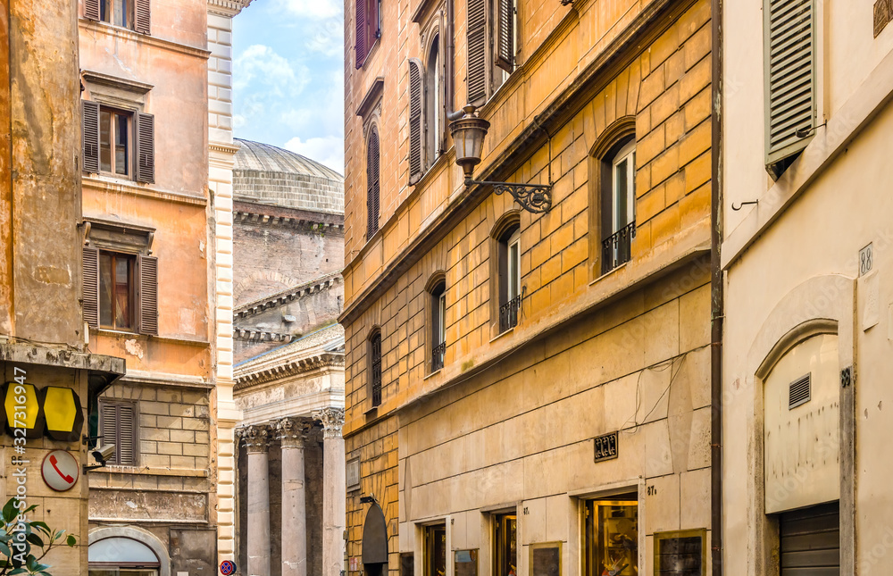 Rustic Italian Streets with Pantheon in Rome, Italy