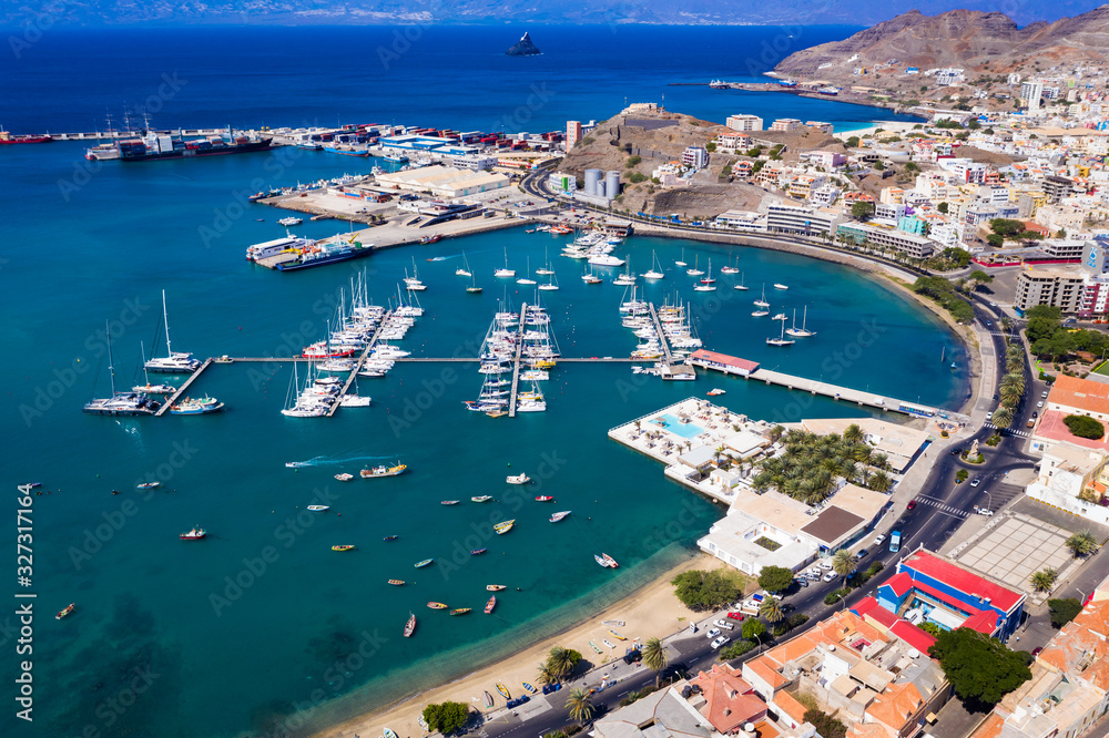Læsbarhed lejer auroch Aerial view of Mindelo Marina in Sao Vicente Island in Cape Verde Stock  Photo | Adobe Stock
