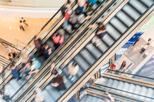 Photography Motion escalators at the modern shopping mall