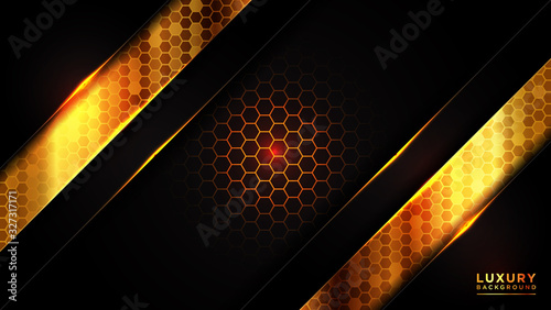 Abstract luxury background with gold hexagonal pattern. With dark overlapping layers background. modern futuristic background vector illustration. Creative and Modern design in vector illustration.