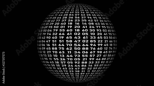 Sphere of random two-digit numbers - isolated on black background - 3D illustration © sabida