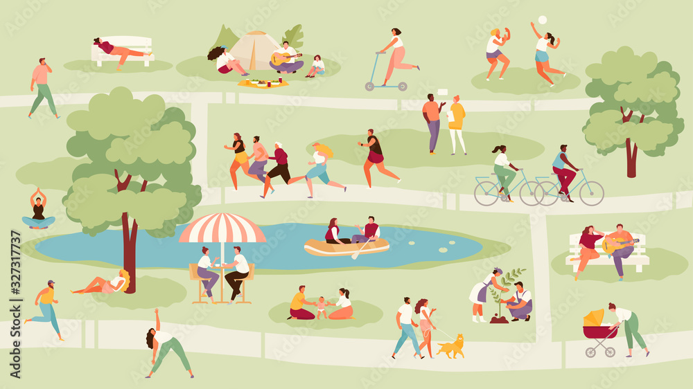 Large crowd of people in the park. Recreation, sport and outdoor activities  vector illustration Stock Vector | Adobe Stock