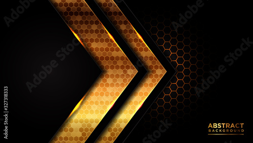 Abstract modern dark and gold futuristic background. Abstract gold hexagon pattern.