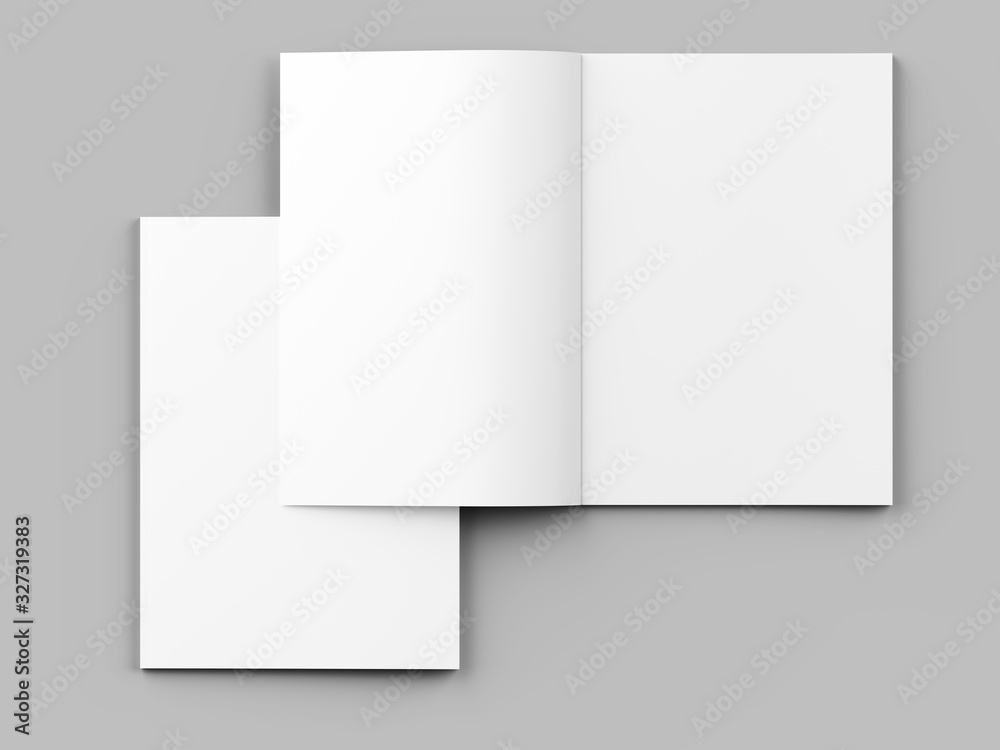 Open magazine with a glued binding. Vertical A4 format. 3d illustration. Open magazine with a glued binding. Vertical A4 format. 3d illustration.