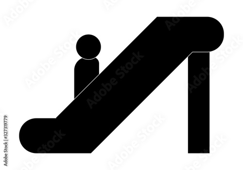 Silueta de escalera mecánica sobre fondo blanco.