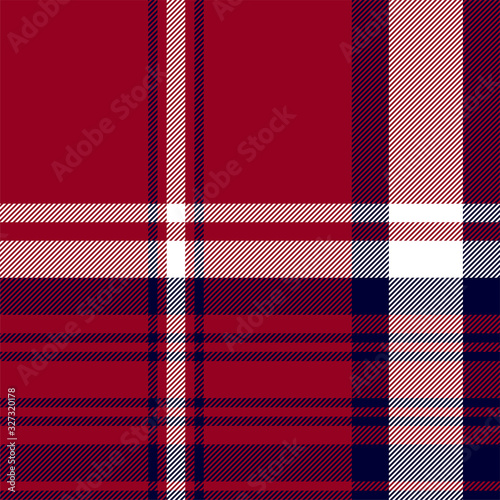 Blue red check plaid texture seamless pattern. Vector background.