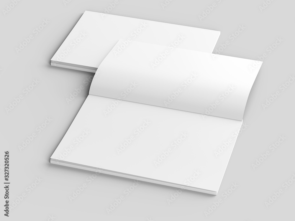 Open magazine with a glued binding. Vertical A4 format. 3d illustration. Open magazine with a glued binding. Vertical A4 format. 3d illustration.
