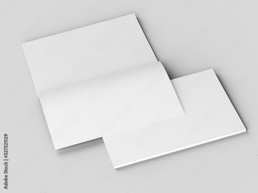 Open magazine with a glued binding. Vertical A4 format. 3d illustration. Open magazine with a glued binding. Vertical A4 format. 3d illustration.