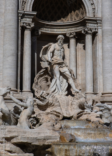 Oceanus is the main stone statue of Trevi Fountain "Fontana di Trevi" in Rome, Italy. It is one of the main tourist attractions of Rome