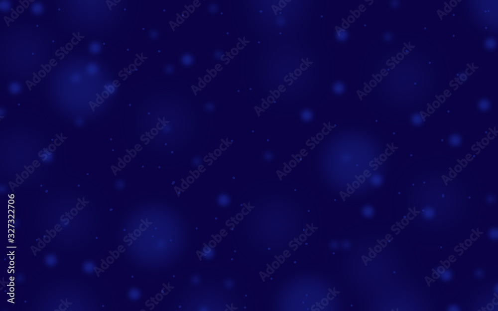 light blue bokeh spots on dark blue background. Starry sky.