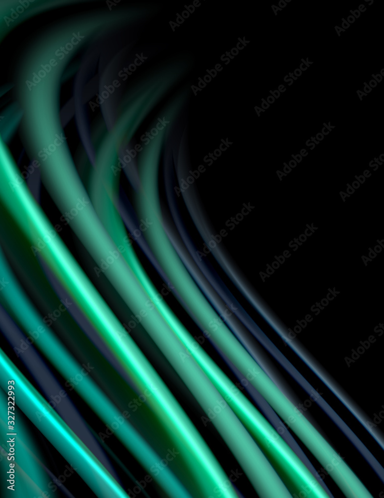 Naklejka premium Silk smooth lines on black, liquid fluid color waves. Vector Illustration