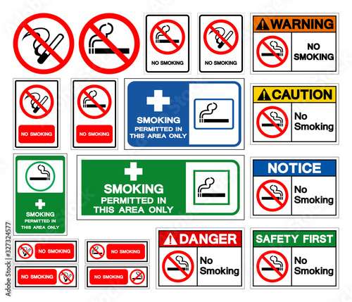 Set Of No Smoking Symbol Sign, Vector Illustration, Isolate On White Background Label .EPS10