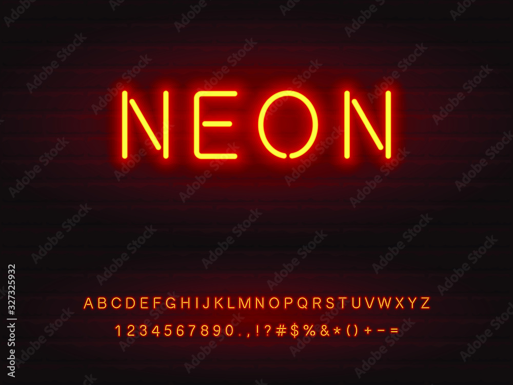 realistic red neon font set