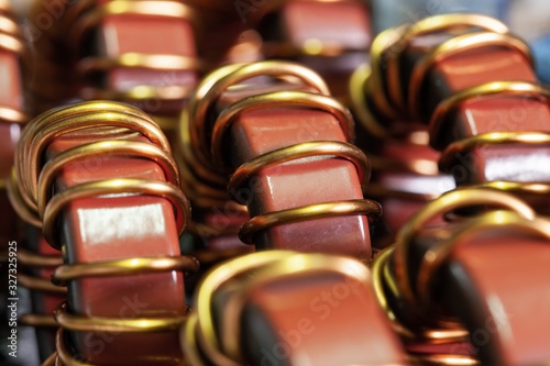 Close-up of brown iron powder cores