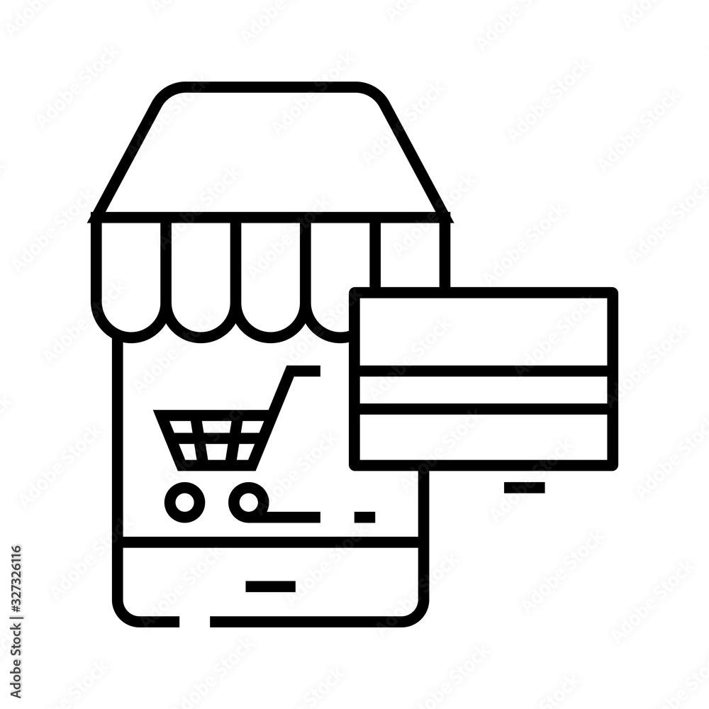 Mobile shopping line icon, concept sign, outline vector illustration, linear symbol.