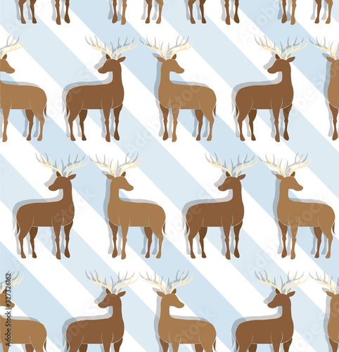 Minimal 2d shade paper continuous seamless pattern wallpaper graphics for herd of silhouette deer in snow plain