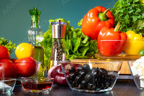 Preparation of Greek salad....