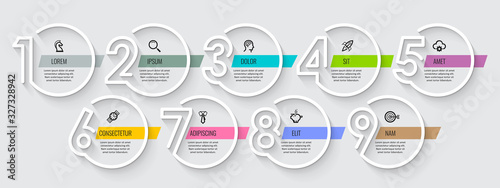 Vector Infographic design with icons and 9 options or steps. Infographics for business concept. Can be used for presentations banner, workflow layout, process diagram, flow chart, info graph