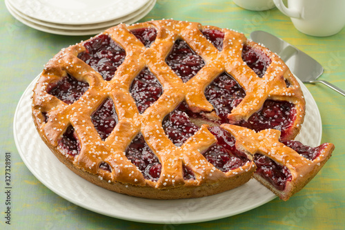 Fresh baked Limburg cherry vlaai photo