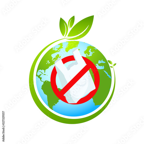 No plastic bags in Earth globe sign concept illustration