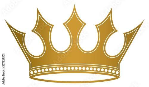 Krone mit Zacken in Gold auf einem weißen isolierten Hintergrund.