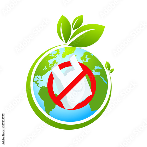 No plastic bags in Earth globe sign concept illustration