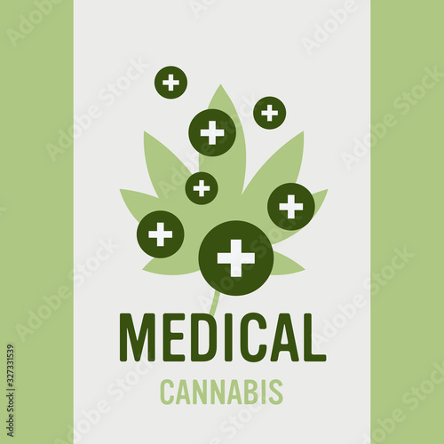 medical cannabis or marijuana leaf ganja legalize sticker drug consumption medicine healthcare concept vector illustration