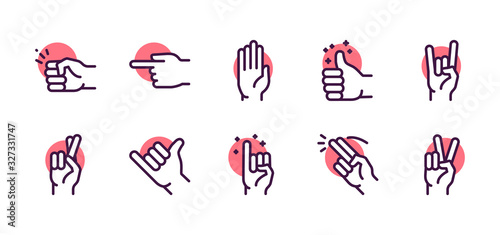 Gesture color linear icon set. Editable stroke.