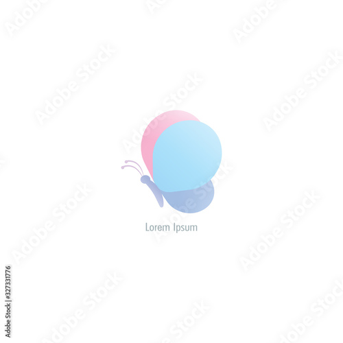 Naklejka Abstract Flying Butterfly with rounded wings like baloon. Colorful Animal Logo Concept Isolated on White background. Pastel Color Gradient. Suitable for beauty and fashion product. Pictorial Logotype.