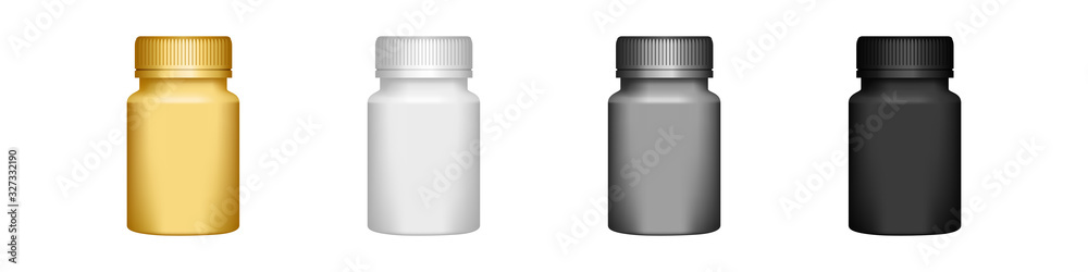 Set of 3d plastic bottles for pills mockup
