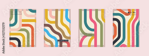 Set of four abstract backgrounds. Hand drawn various lines.Trendy vector illustration. Each background is isolated. Pastel colors.