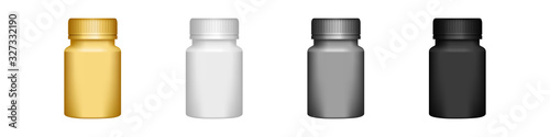 Set of 3d plastic bottles for pills mockup