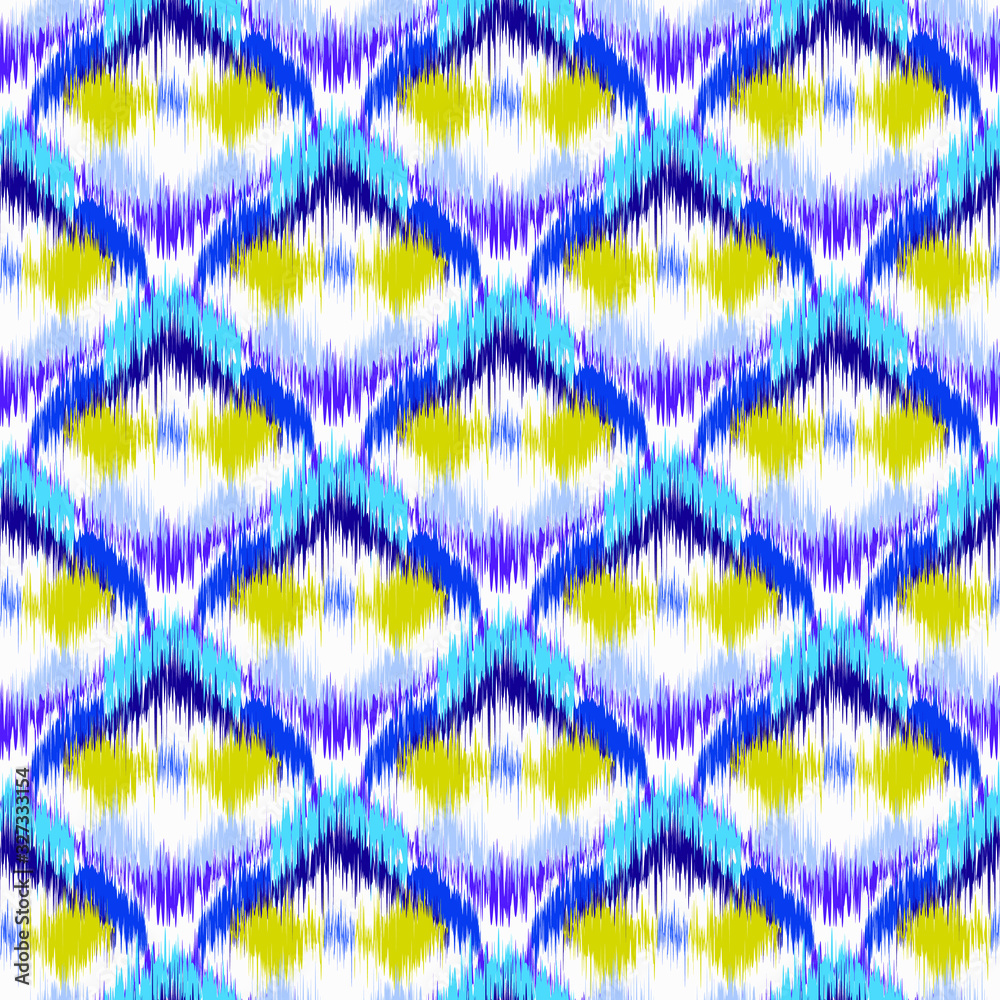 Ikat seamless colorful  geometric pattern. Abstract background texture.