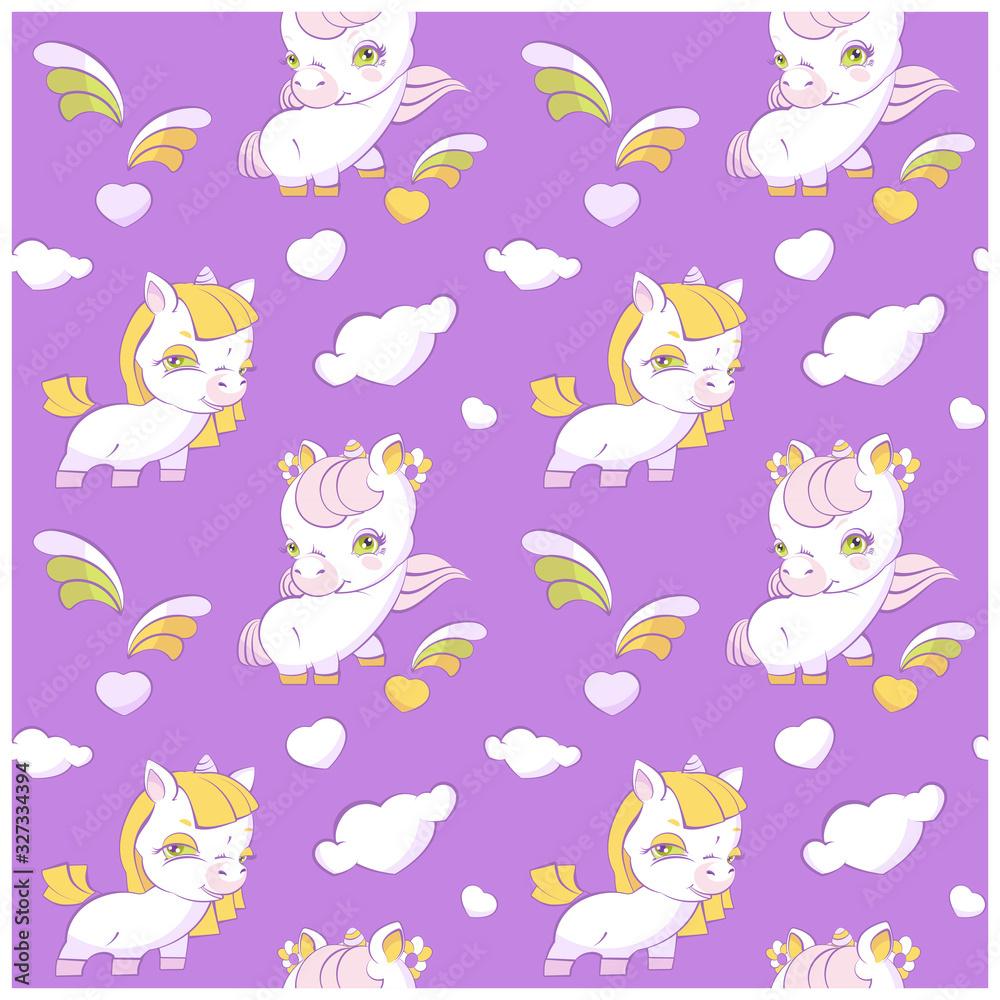 Obraz premium Cute little unicorns lavander seamless pattern