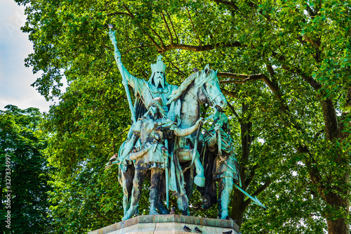 Statue of Charles the Great (Charlemagne) situated just outside the Cathedral of Notre Dame de Paris photo