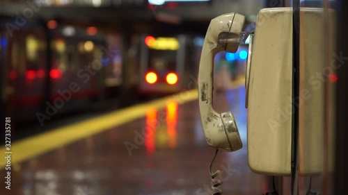 Close up of a phone in a metro station