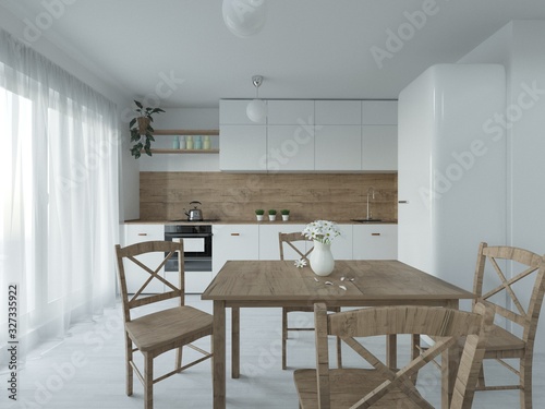 interior of modern bright Scandinavian-style kitchen