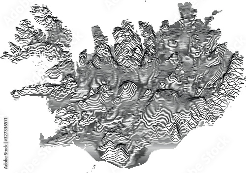 Gray Topographic Relief Map of European Country of Iceland