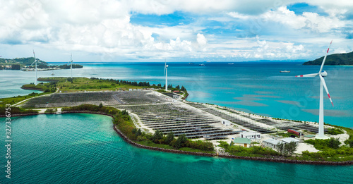 View from above to solar farm on Romainville Island at Seychelles photo