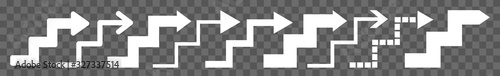 Upstairs Arrow Icon White | Staircase Illustration | Stairway Symbol | Stairwell Logo | Steps Stairs Up Sign | Isolated | Variations