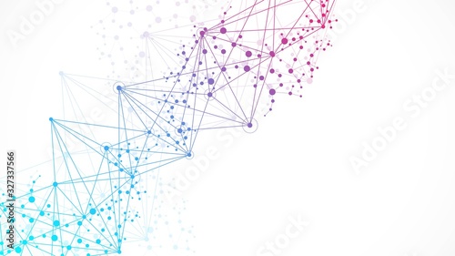 Structure molecule and communication. Dna, atom, neurons. Scientific concept for your design. Connected lines with dots. Medical, technology, chemistry, science background. Vector illustration.