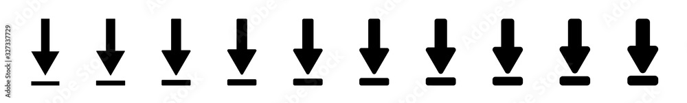 Download Arrow Icon Black | Arrows Down Illustration | File Data Transfer Symbol | Web Import Logo | Computer Browser Sign | Isolated | Variations