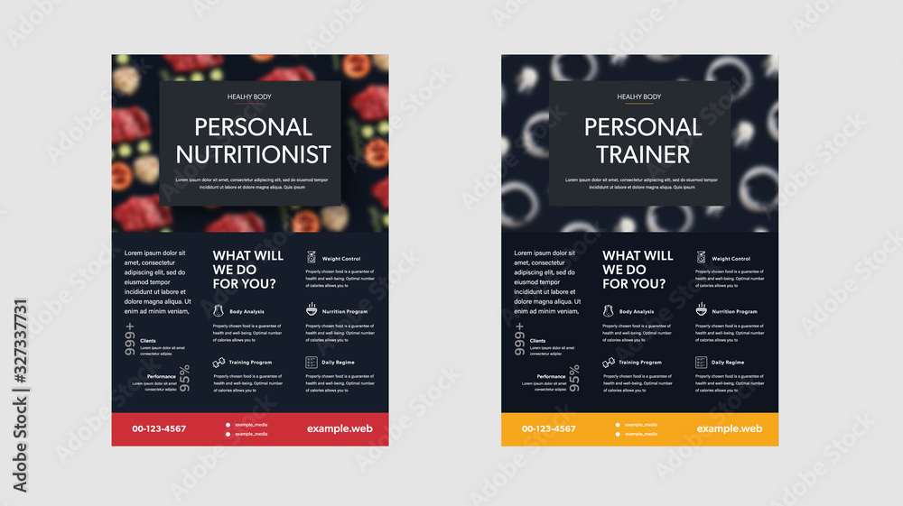 Leaflet design on a black background, for the presentation of a personal trainer, nutritionist.