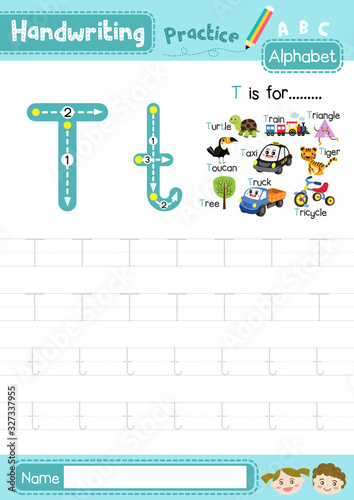 Letter T uppercase and lowercase tracing practice worksheet A4 photo
