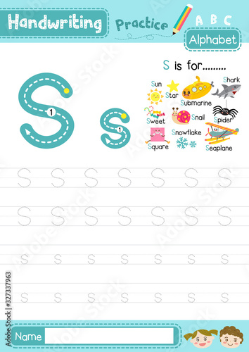 Letter S uppercase and lowercase tracing practice worksheet A4