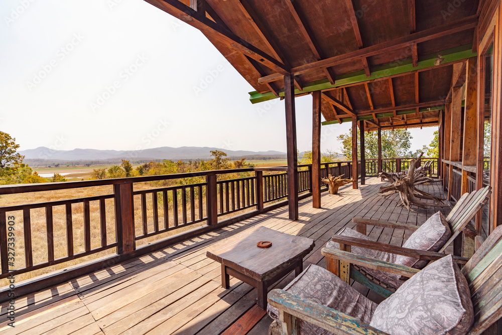 Viewing Deck from the Treehouse at a Wildlife Lodge called Denwa Backwater Escape in Satpura National Park, Madhya Pradesh, India Viewing Deck from the Treehouse at a Wildlife Lodge called Denwa Backwater Escape in Satpura National Park, Madhya Pradesh, India